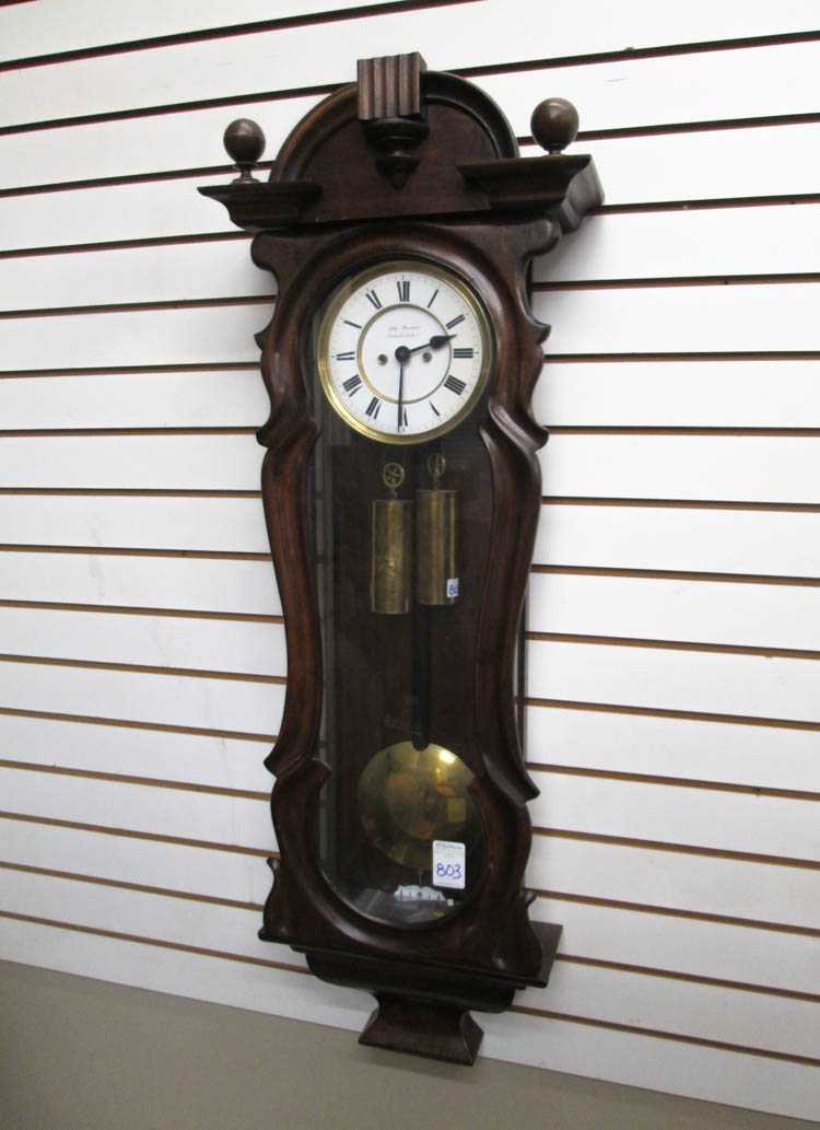 Appraisal: TWO-WEIGHT REGULATOR WALL CLOCK Schonberg Germany c with serpentine molded