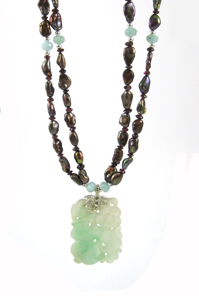 Appraisal: JADE GARNET AMAZONITE AND PEARL NECKLACE measuring - inches in