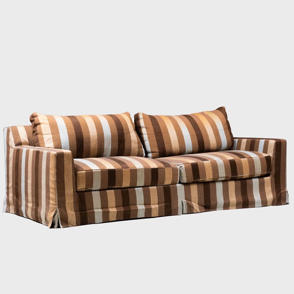 Appraisal: Modern Striped Embroidered Upholstered Sofa Christian Liaigre Fitted with a