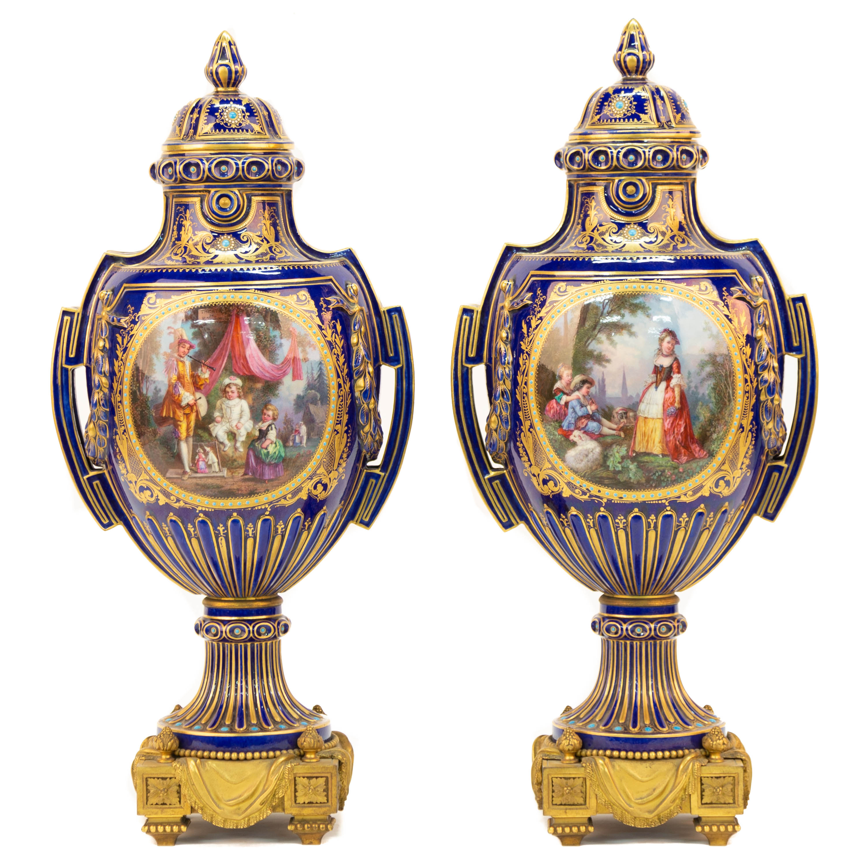 Appraisal: PAIR OF FINE SEVRES STYLE VASES th century hand painted