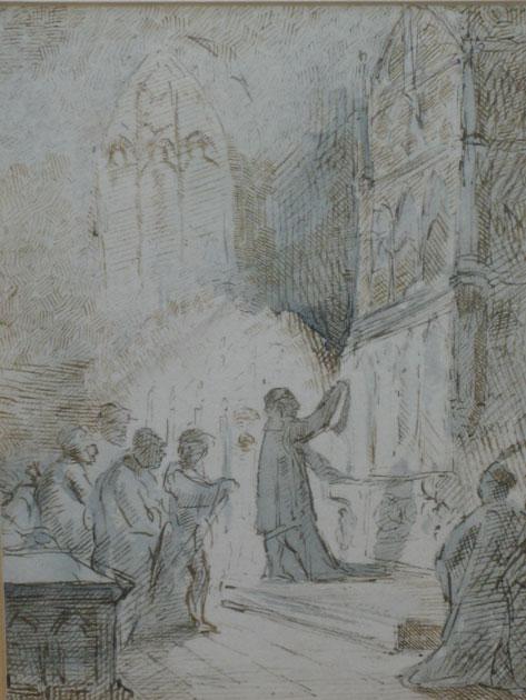 Appraisal: EDWARD ARDIZZONE Figures in a church monogrammed pen and ink