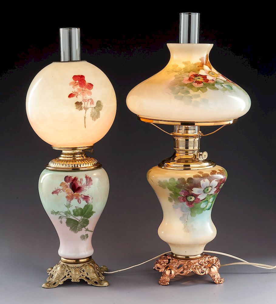 Appraisal: Handpainted GWTW Lamps DESCRIPTION Two handpainted GWTW lamps Includes Glass