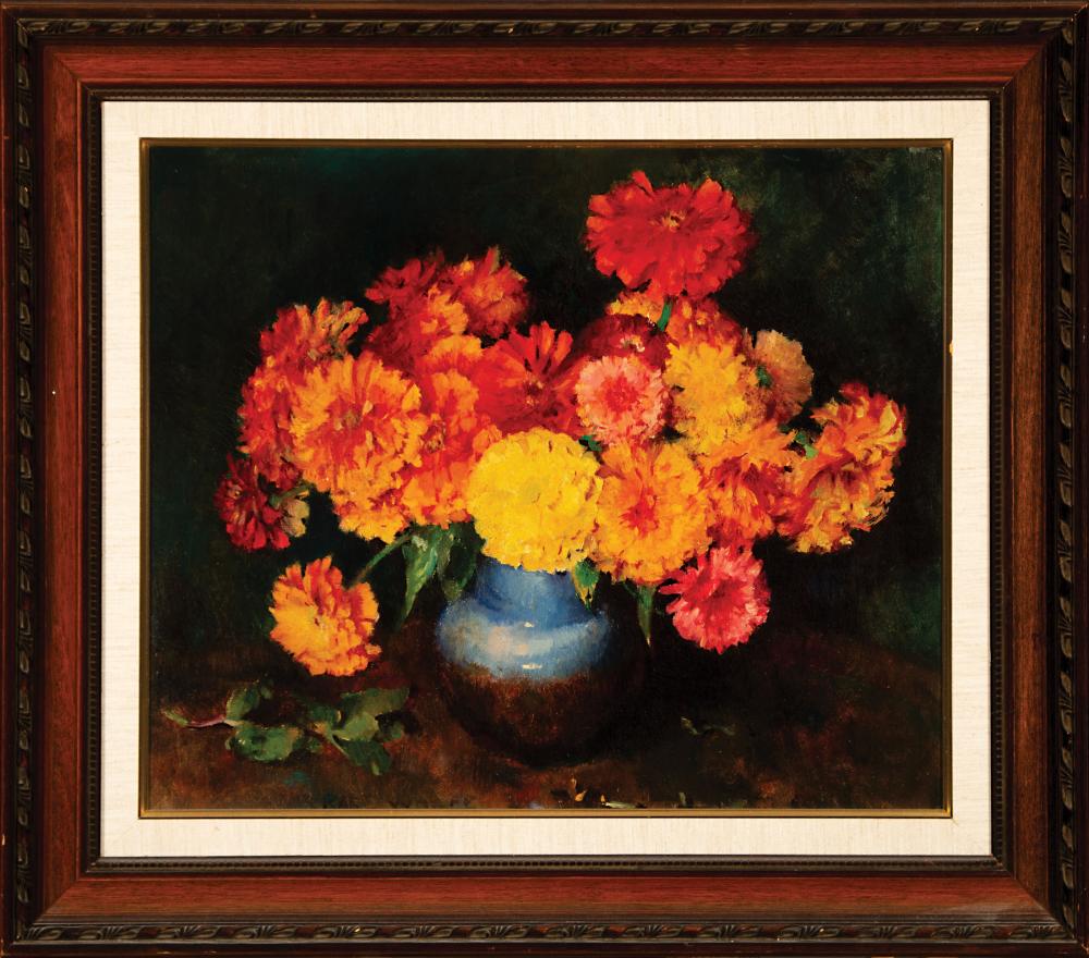 Appraisal: Karl Wolfe American Mississippi - Still Life of Zinnias oil