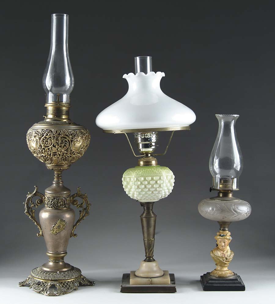 Appraisal: LOT OF TABLE LAMPS Probably by Charles Parker Kerosene metal