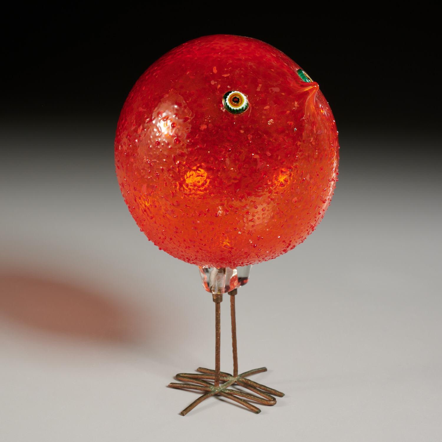 Appraisal: ALESSANDRO PIANON PULCINI BIRD SCULPTURE c Italy handblown textured orange