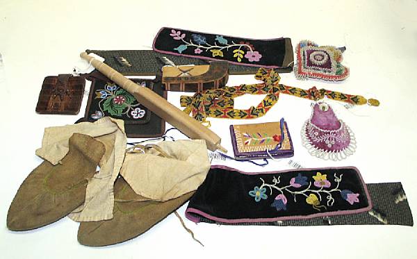 Appraisal: A group of Ojibwa items Including small pouches or wall