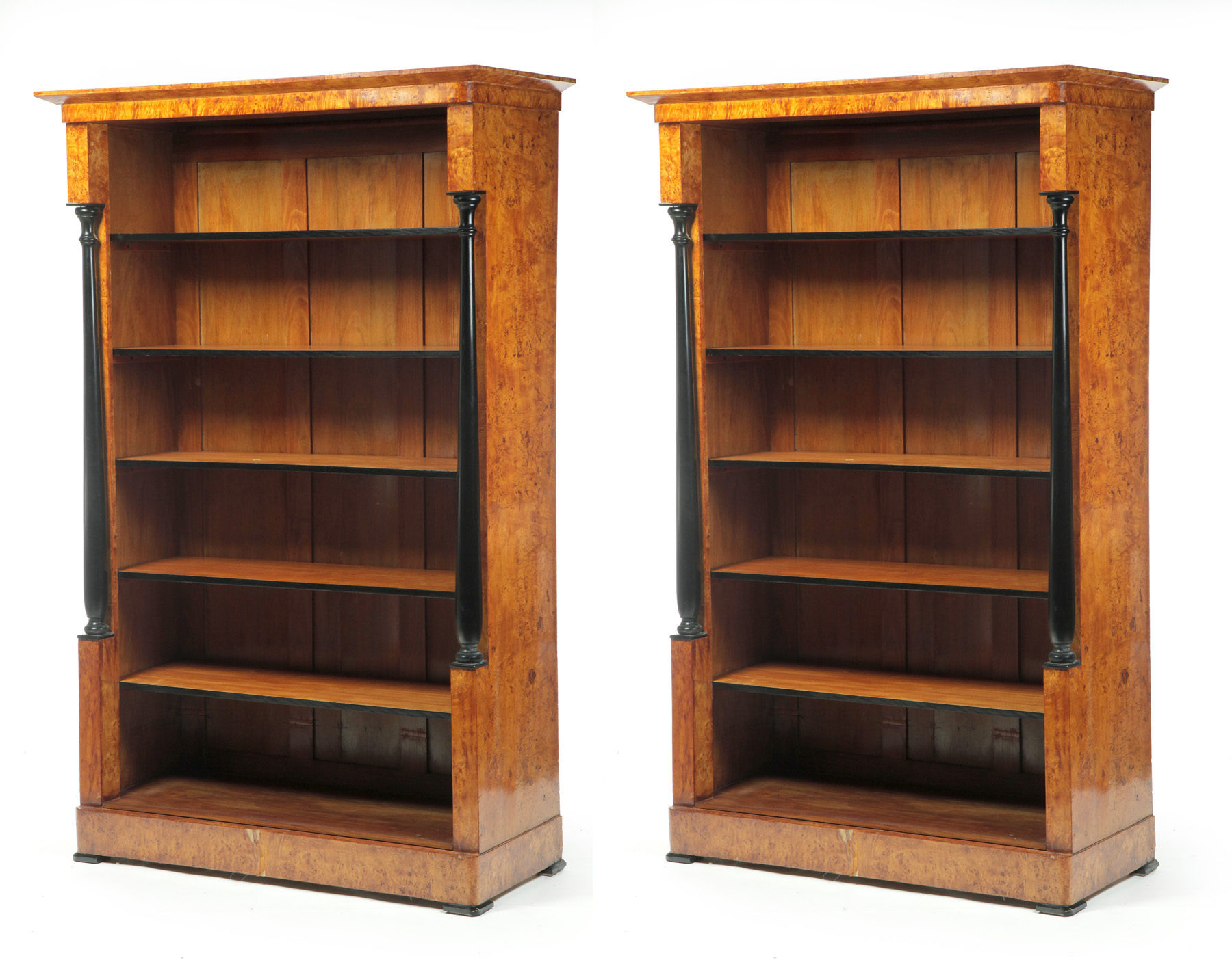 Appraisal: PAIR OF BIEDERMEIER BOOKCASES Purchased in Hungary th century burlwood