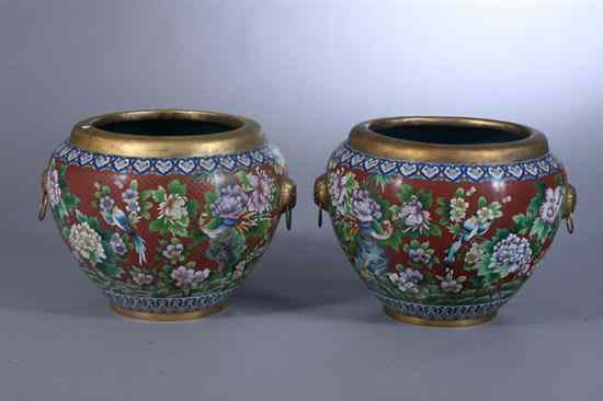 Appraisal: PAIR CHINESE CLOISONN ENAMEL JARDINI RES Floral decoration - in