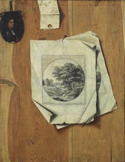 Appraisal: MILAN A Oil on Canvas Trompe L'Oeil Still Life From