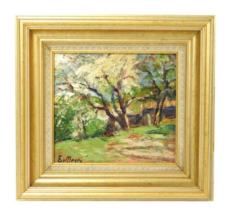 Appraisal: Ernest Meyer American - oil on panel depicts flowering trees