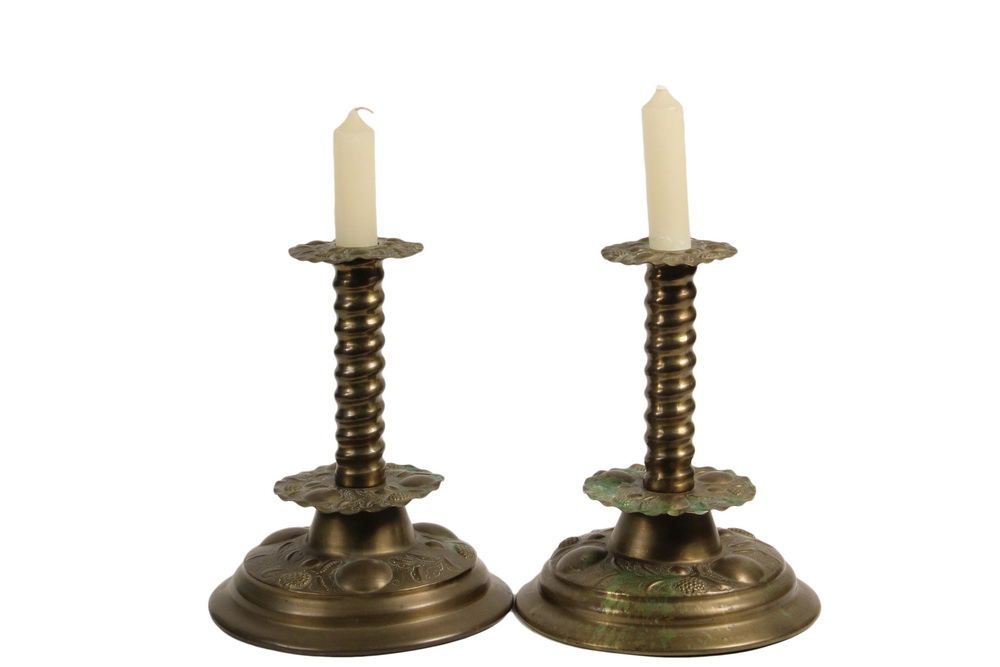 Appraisal: PAIR OF SCANDINAVIAN BRASS CANDLESTICKS - th c Provincial Altar