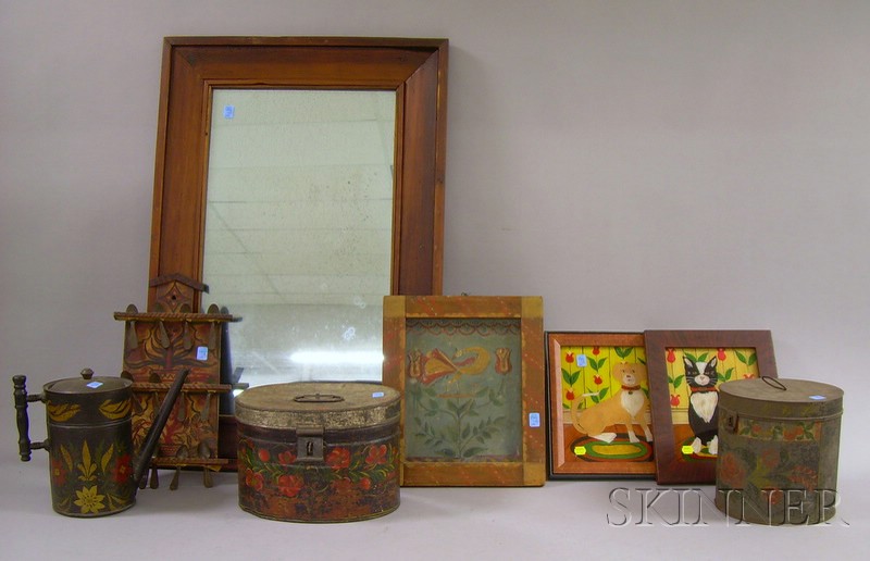 Appraisal: Eight Country Mostly Painted Wooden and Tin Items pine ogee