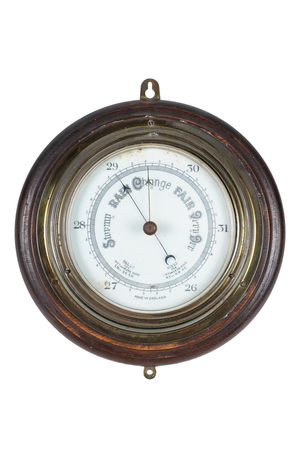 Appraisal: ENGLISH WOOD BRASS BAROMETERCondition with areas of discoloration to dial