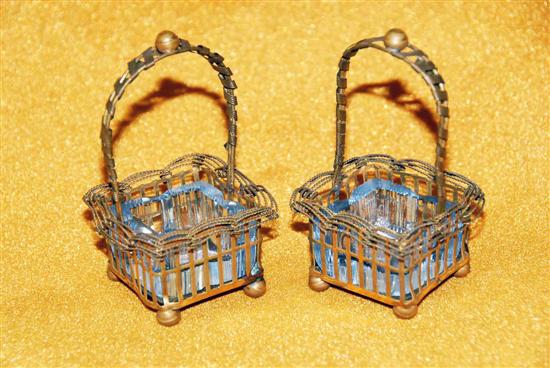 Appraisal: PAIR TABLE SALTS th c continental mesh wire basket form