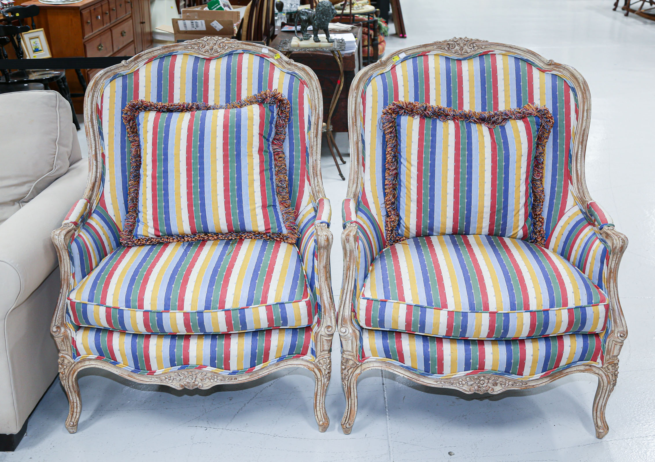 Appraisal: A PAIR OF LOUIS XV STYLE ARMCHAIRS th century with