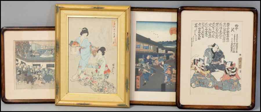 Appraisal: GROUP OF FOUR ASSORTED FRAMED JAPANESE WOODBLOCK PRINTS Various scenes