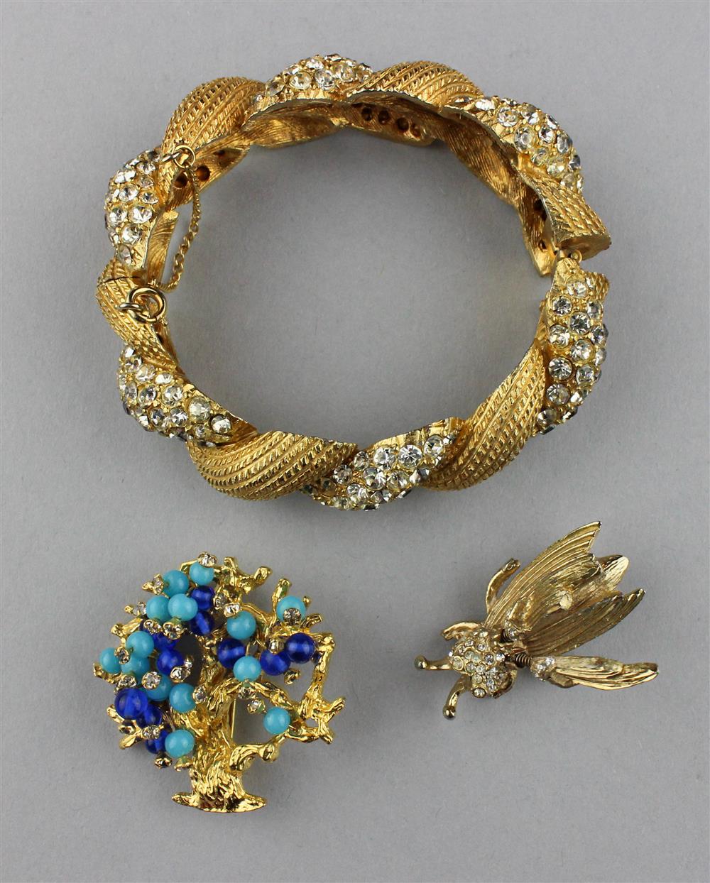 Appraisal: MIRIAM HASKELL GOLDTONE RHINESTONE CUFF MIRIAM HASKELL TREMBLANT INSECT PIN