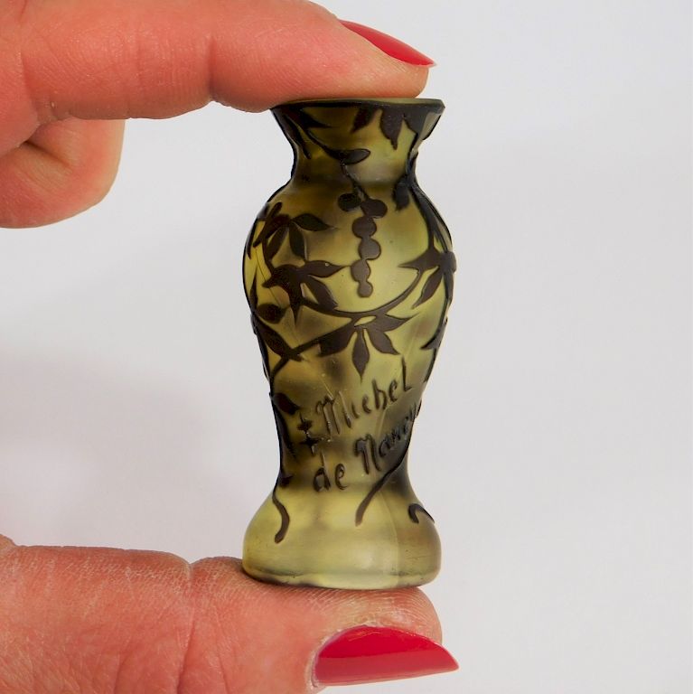 Appraisal: French Daum Nancy Miniature Cameo Glass Vase France th Century