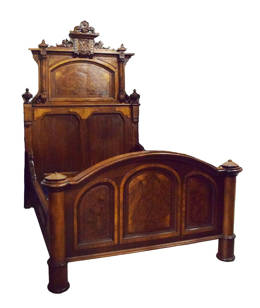 Appraisal: American Renaissance Revival Bed Ornately carved walnut Chip on finial