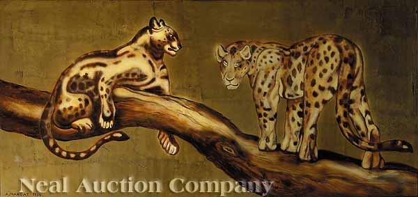 Appraisal: Andr Margat French - Panthers on a Tree Limb oil