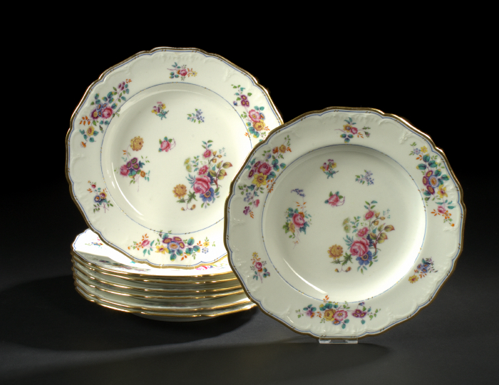 Appraisal: Attractive Set of Eight English Floral-Decorated Porcelain Dinner Plates second