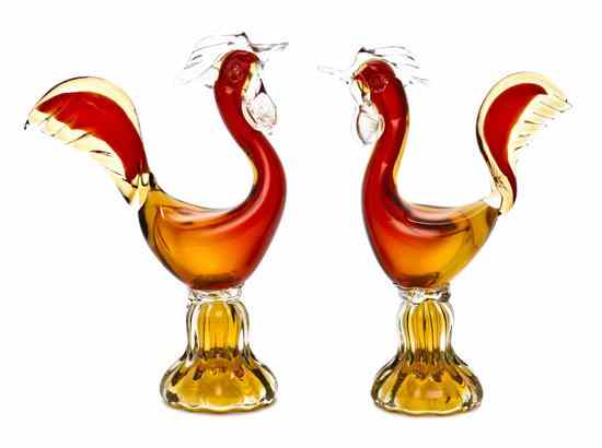 Appraisal: A Pair of Murano Blown Glass Roosters depicted in a