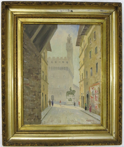 Appraisal: GIULIO FALZONI OIL ON CANVAS Italy - Street scene with