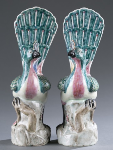 Appraisal: Pair of Chinese Ceramic Peacocks Hand-painted marked on base China