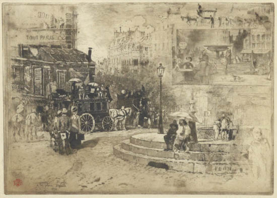 Appraisal: F LIX BUHOT La Place Pigalle en Etching aquatint drypoint