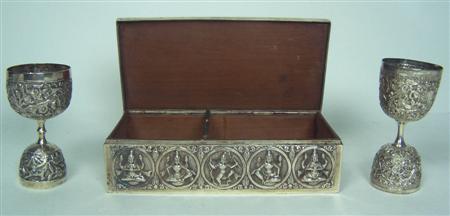 Appraisal: An Indian white metal cigarette box unmarked of rectangular form