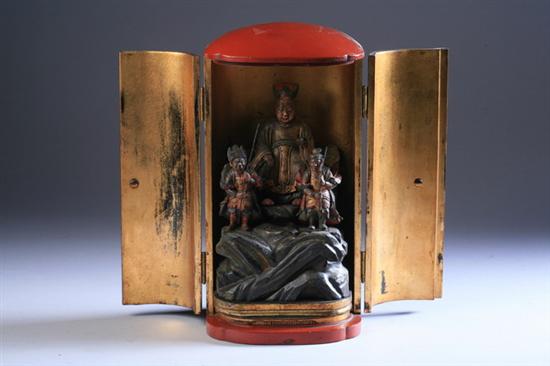 Appraisal: JAPANESE RED LACQUER SHRINE AND YANAGI SHIMAYOKEN Early Meiji period