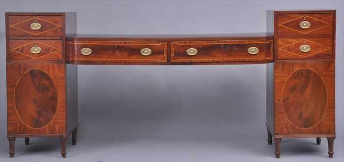 Appraisal: GEORGE III INLAID AND CROSS-BANDED MAHOGANY PEDESTAL SIDEBOARD Each pedestal