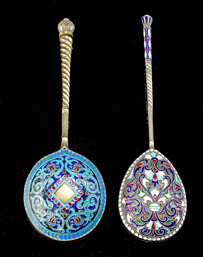 Appraisal: Pair of th C Russian Cloisonne Gilt Silver Spoons Eastern