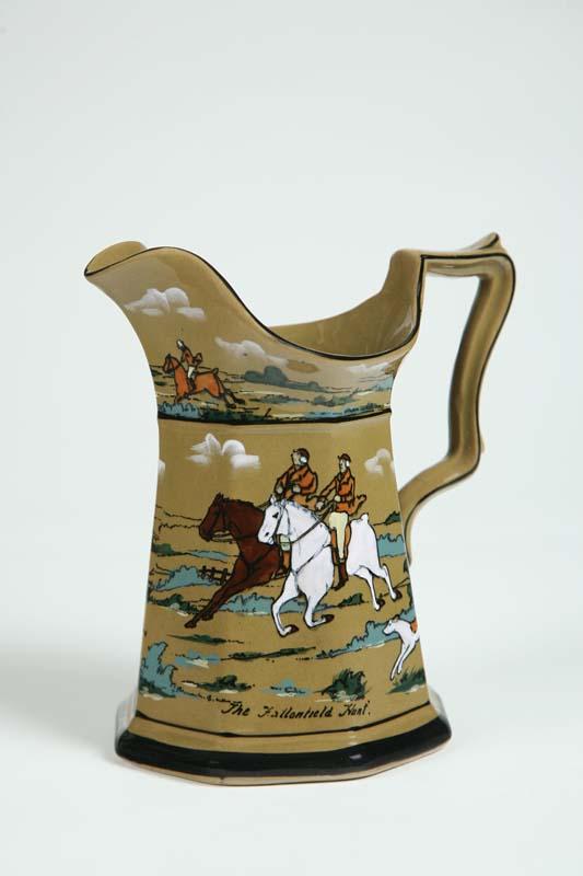 Appraisal: BUFFALO DELDARE WARE PITCHER Paneled pitcher with The Fallowfield Hunt