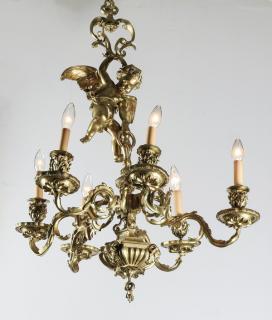 Appraisal: Bronze cherub Neoclassical style bronze figural cherub chandelier th century