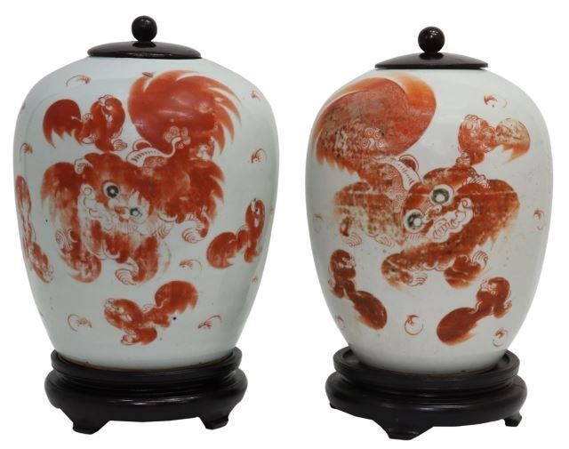 Appraisal: pair Chinese porcelain melon jars decorated with iron red foo