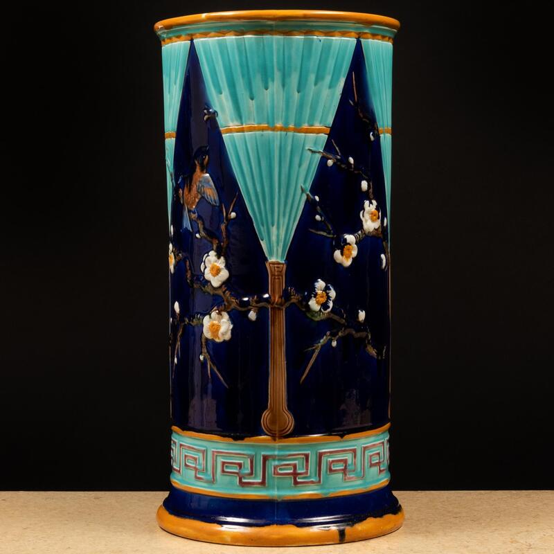 Appraisal: Majolica Cobalt Ground Umbrella Stand Unmarked x in diam Condition