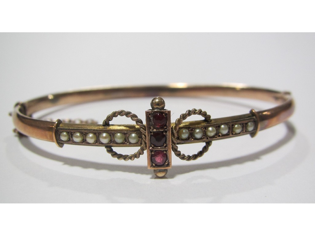 Appraisal: Victorian ct rose gold seed pearl and ruby set bangle