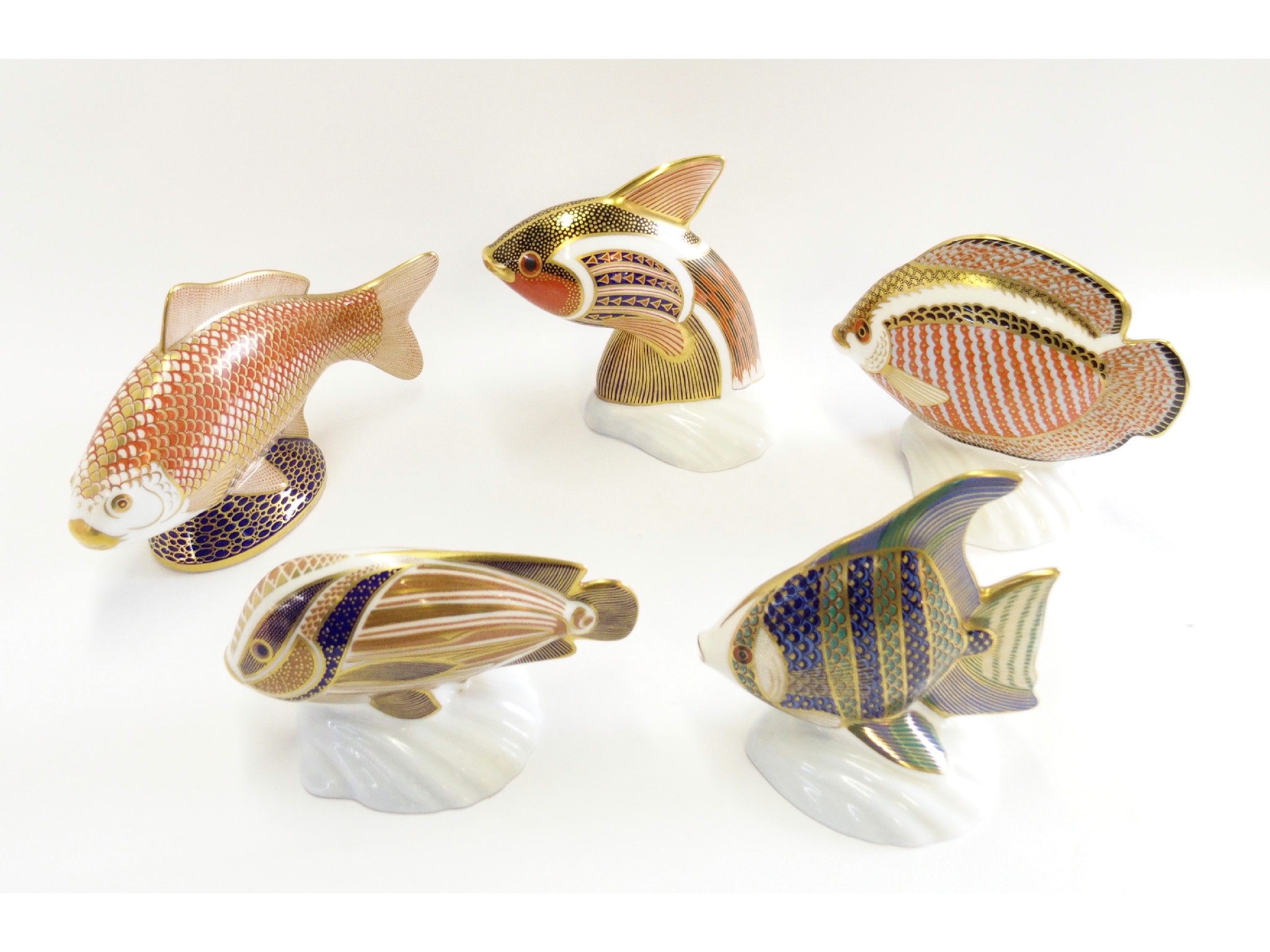 Appraisal: Five Royal Crown Derby porcelain fish paperweights