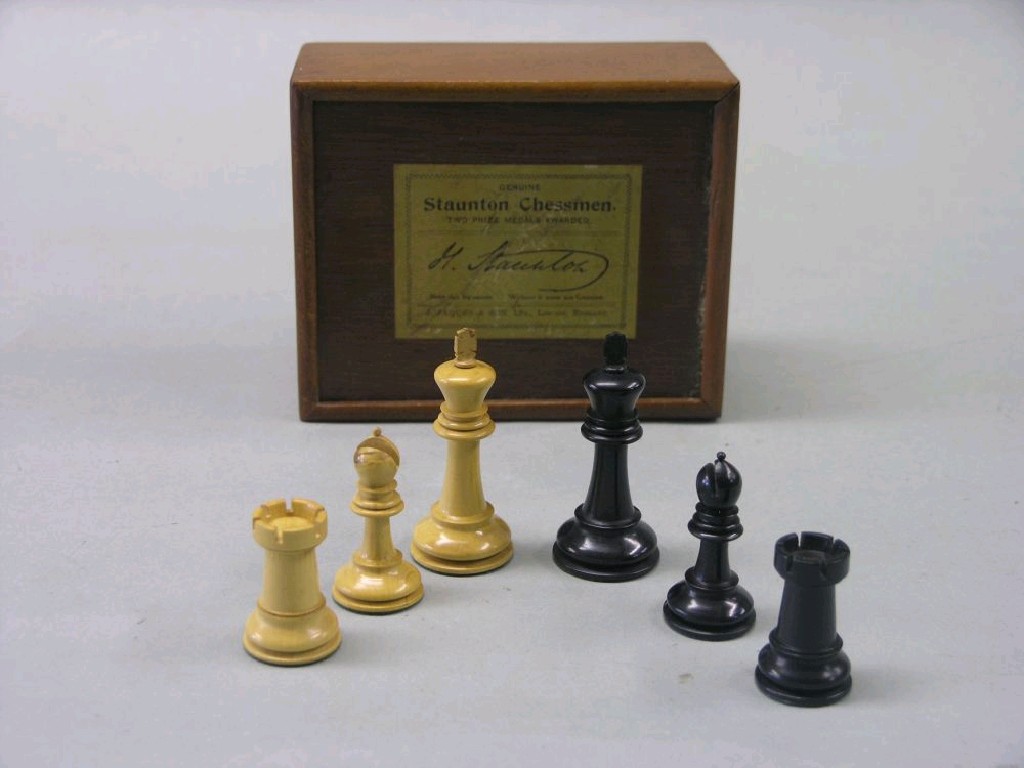 Appraisal: A Jaques Son Staunton-pattern chess set in original labelled mahogany