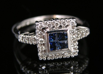 Appraisal: Deco Style Sapphire and Diamond Ring k white gold shank