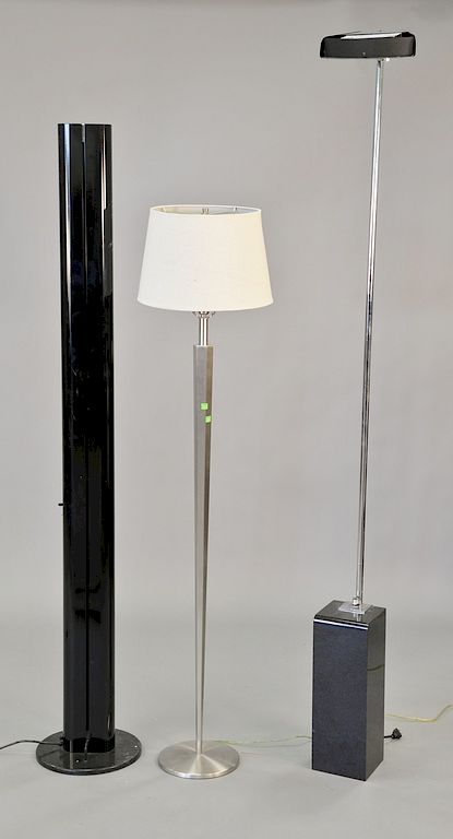 Appraisal: Three contemporary floor lamps chrome mid-century with granite base modern