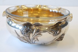 Appraisal: ART NOUVEAU GERMAN SILVER GILT BOWL WITH GLASS INSERT CIRCA