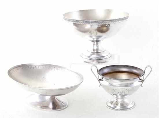 Appraisal: Whiting sterling centerbowls and pedestal dish circa comprising oblong pedestal