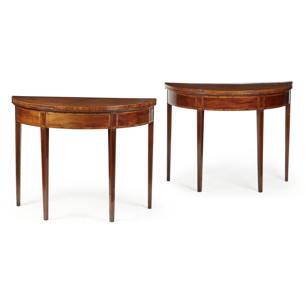 Appraisal: PAIR OF GEORGE III MAHOGANY FOLDOVER DEMILUNE CARD TABLES LATE