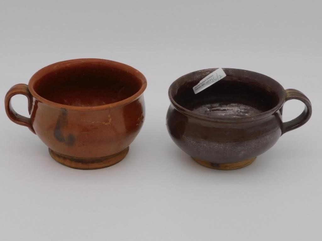 Appraisal: REDWARE HANDLED PORRINGERS TH C TOinclude Norwalk with a spotted