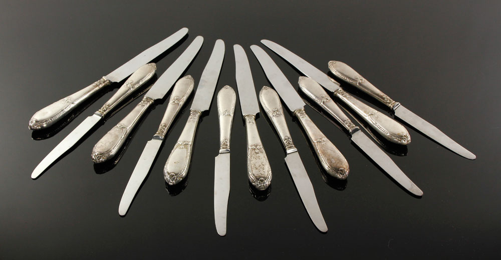 Appraisal: - Belgian Silver Knives Lot of twelve Belgian knives silver