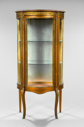 Appraisal: Petite Louis XV-Style Gilt-Brass-Mounted and Polychromed Vitrine early th century