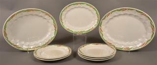 Appraisal: Pcs of Green Wheat Pattern Ironstone China Eight Pieces of