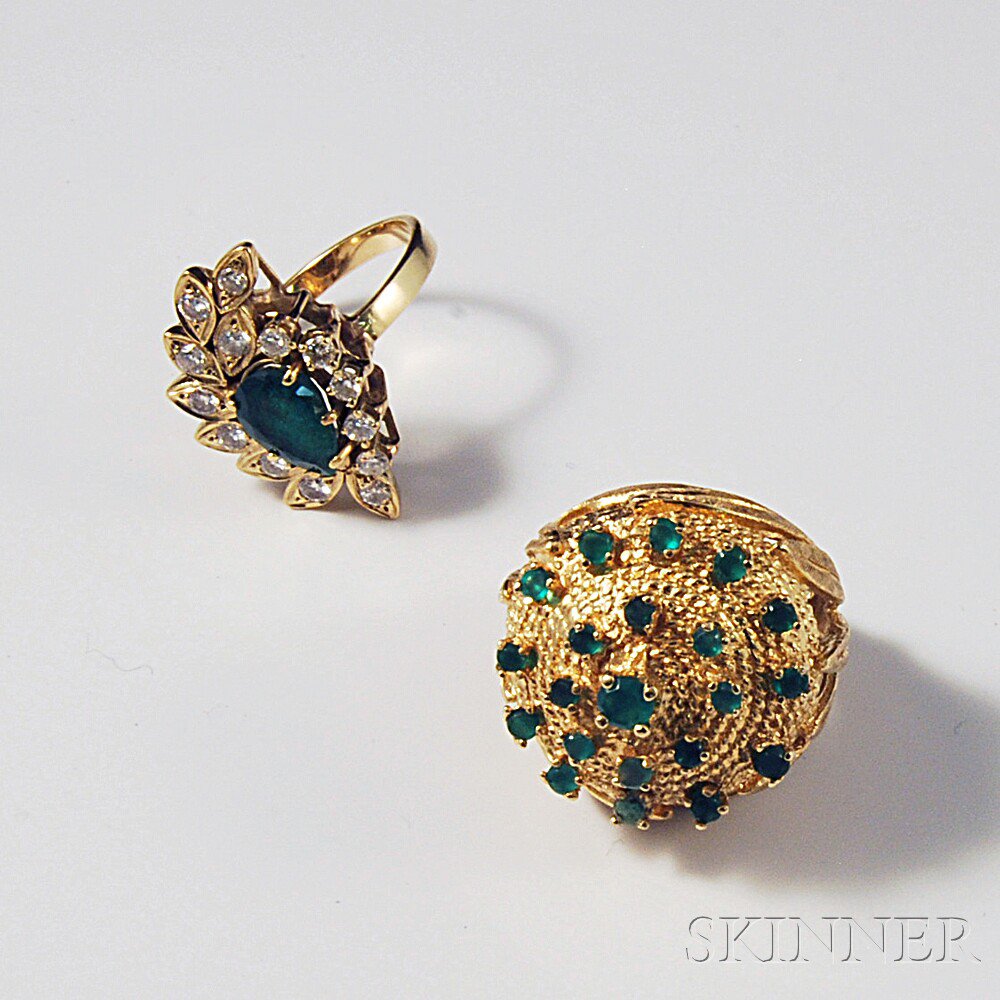 Appraisal: Two kt Gold and Emerald Rings one set with diamonds